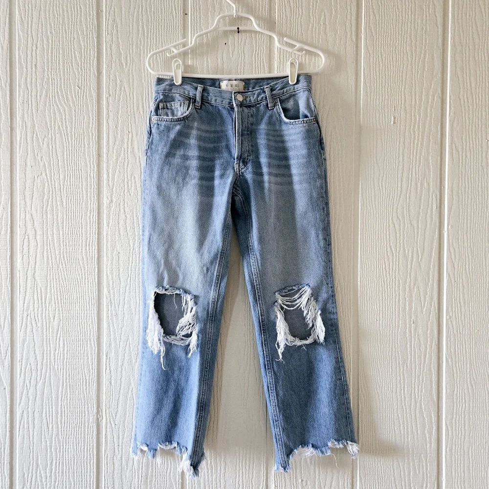 We The Free People Maggie 100% Cotton Button Fly Distressed Cropped Mid Rise 25
